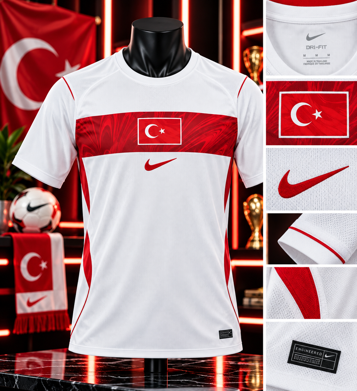 🔴Maillot Turquie – Blanc & Rouge