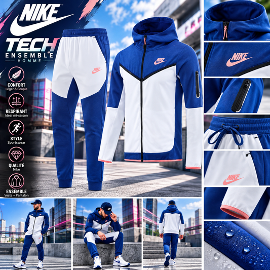 🔵⚪ Ensemble Nike Tech – Bleu & Blanc