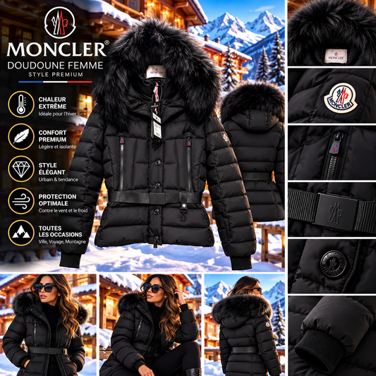 🖤 Doudoune Moncler noire à capuche – Ceinturée