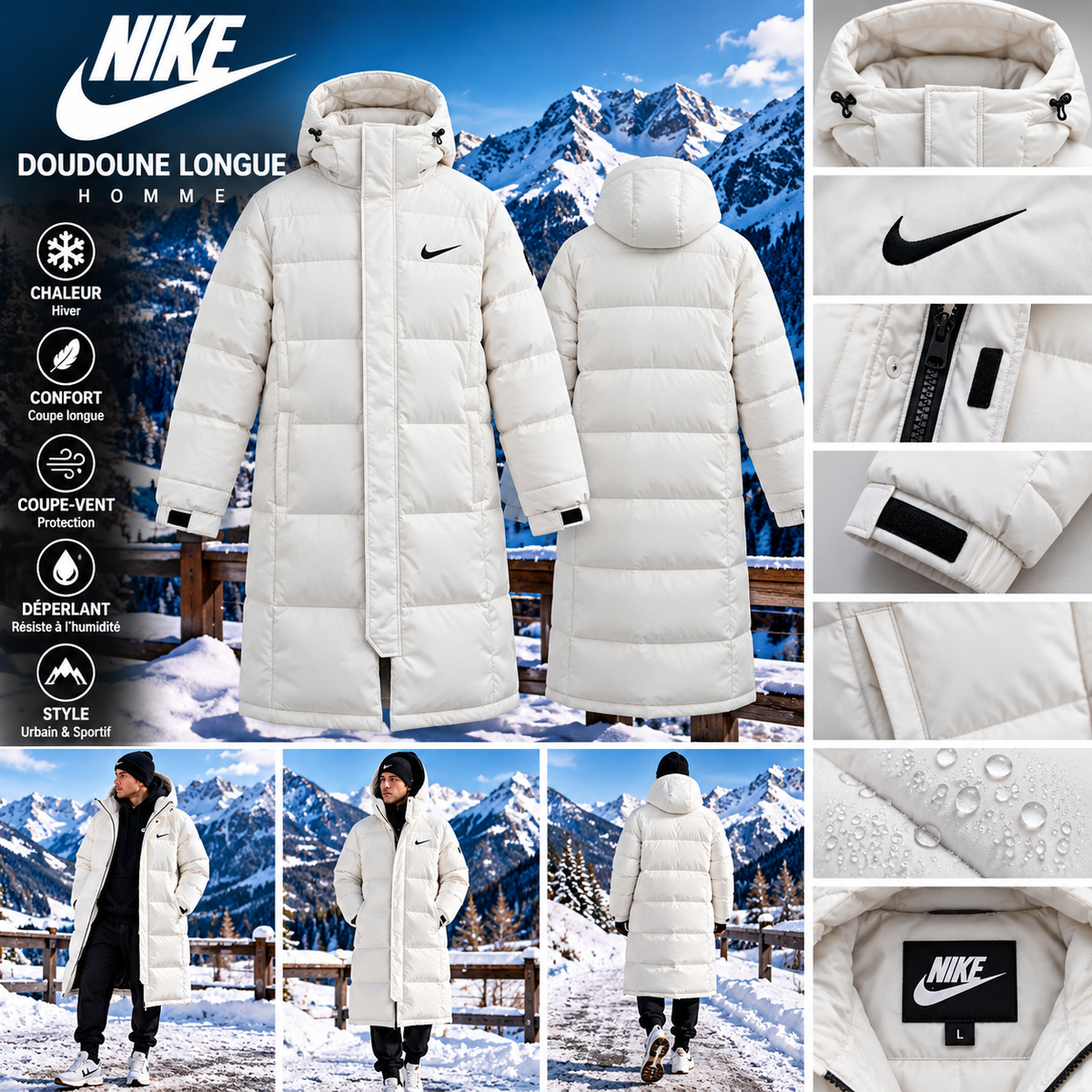 🤍 Doudoune longue Nike – Blanche