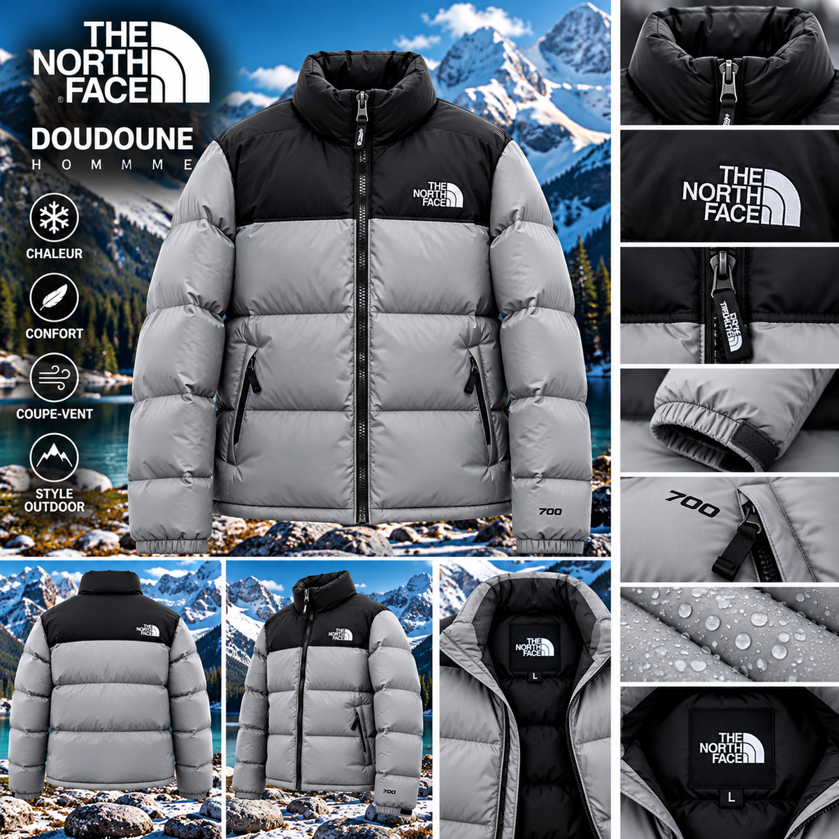 🧥 Doudoune The North Face – Gris & Noir