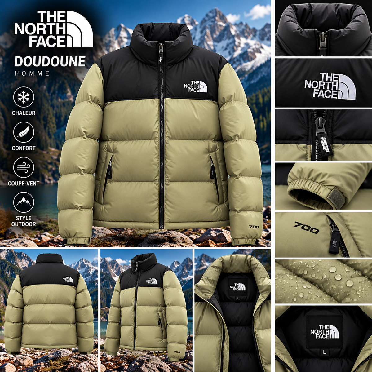 🧥 Doudoune The North Face – Kaki & Noir