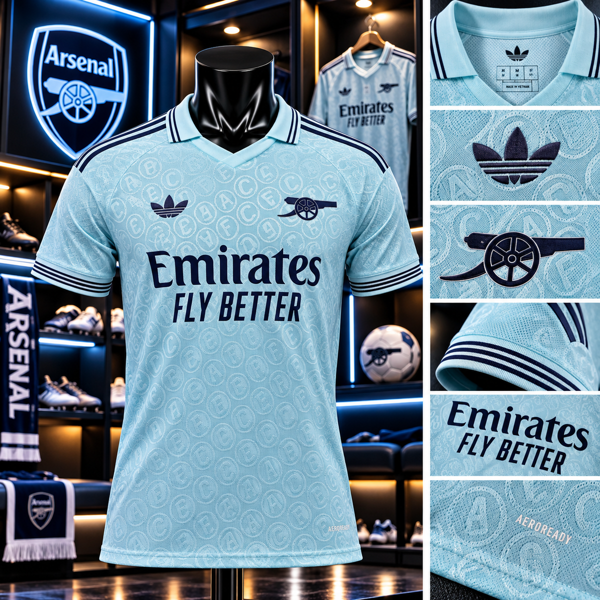 🔵⚪ Maillot Arsenal – Édition Bleu Ciel / Style Rétro
