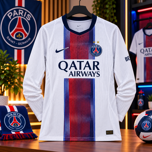 ⚪🔵🔴 Maillot PSG – Blanc Manches Longues