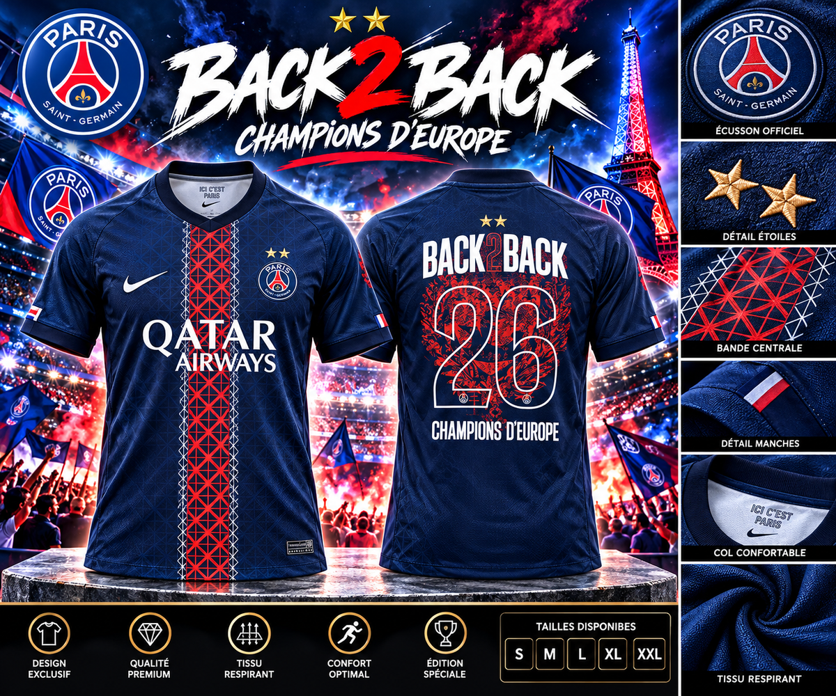 🔵 Maillot PSG « Back 2 Back 26 » – Champions d’Europe