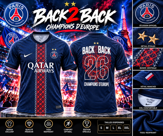 🔵 Maillot PSG « Back 2 Back 26 » – Champions d’Europe