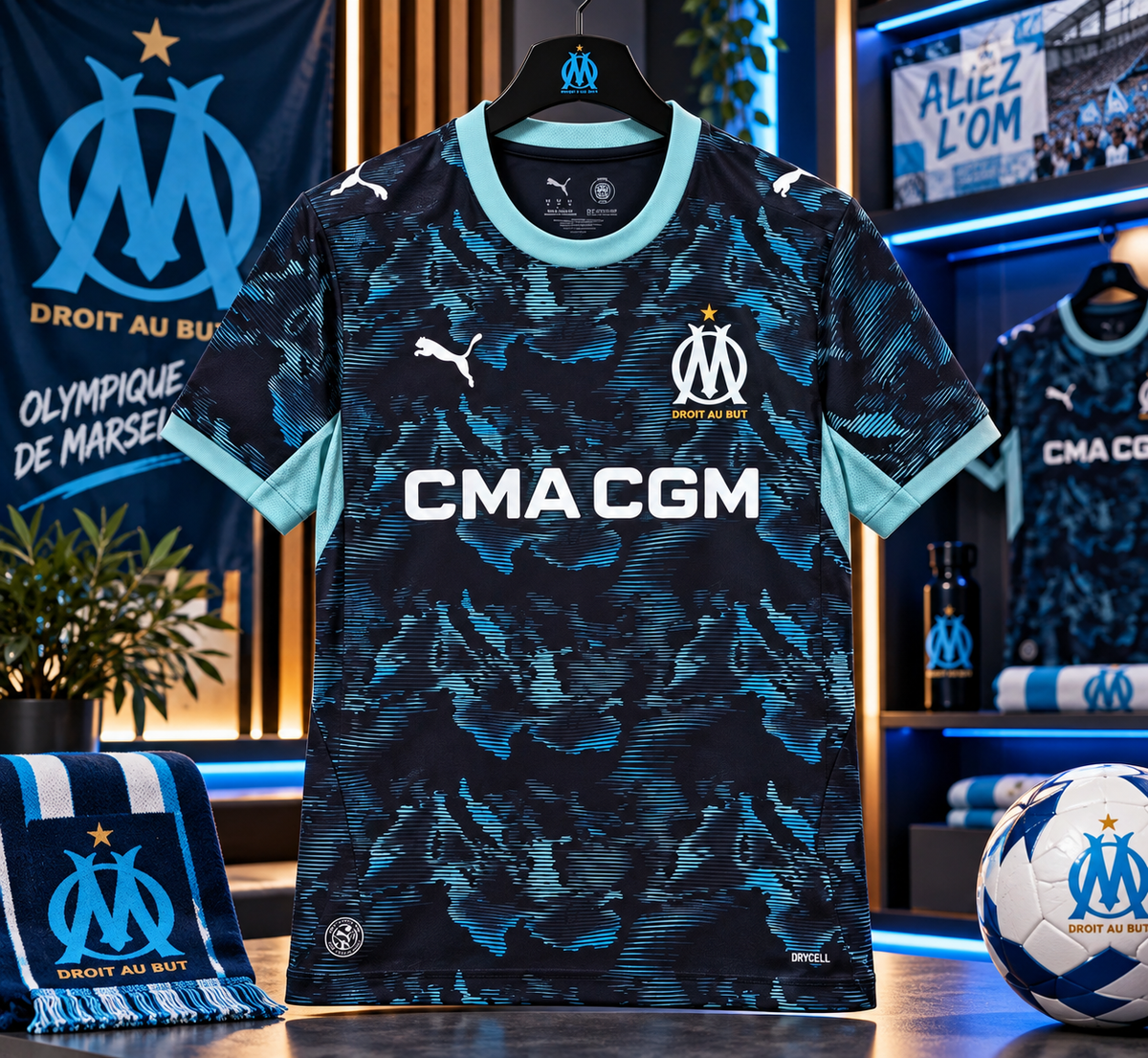 🔵⚫ Maillot Olympique de Marseille – Bleu marine