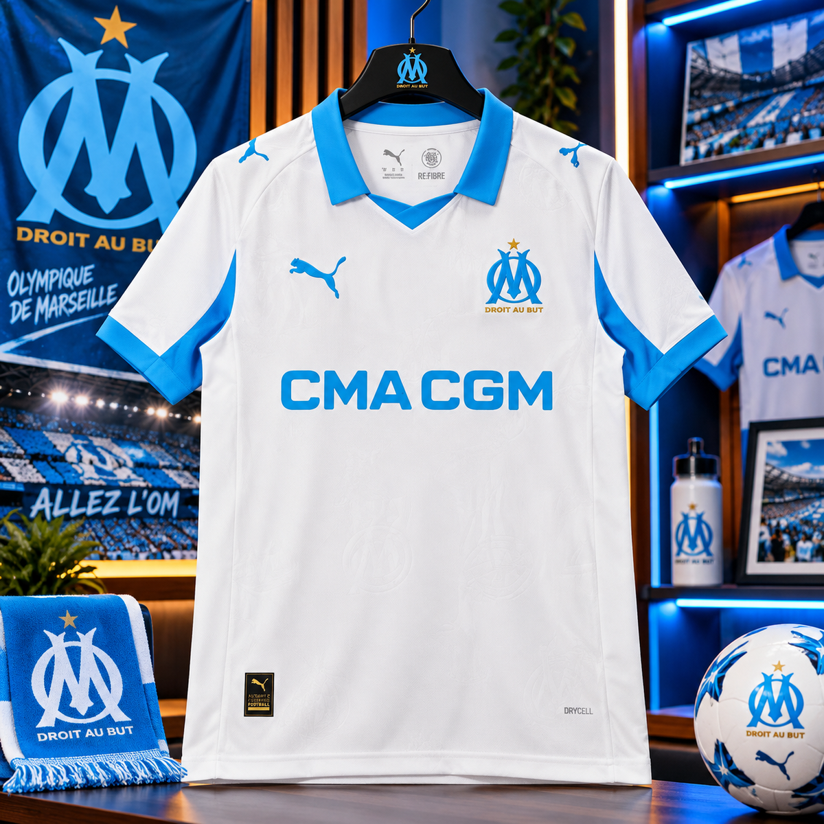 ⚪🔵 Maillot Olympique de Marseille – Blanc & Bleu ciel