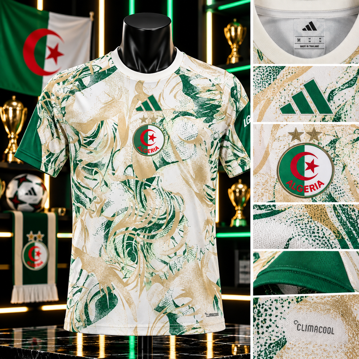 💚Maillot Algérie – Édition Blanc, Vert & Or