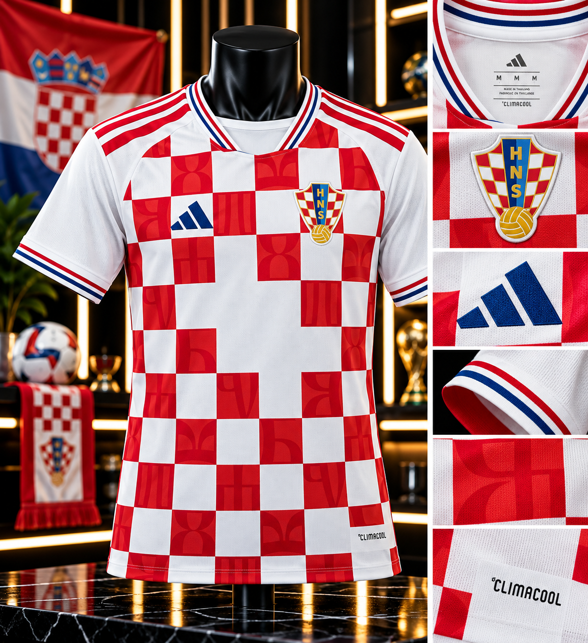 Maillot Croatie – Damier Rouge & Blanc