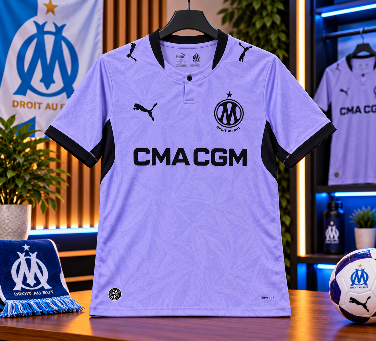 🟣⚫ Maillot Olympique de Marseille – Lilas & Noir