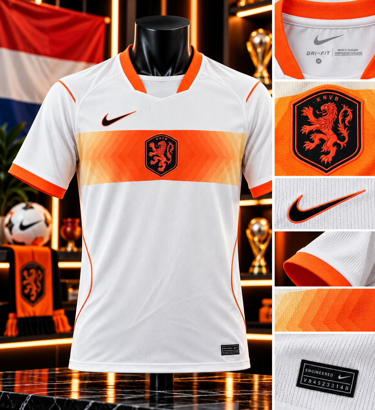 🔥Maillot Pays-Bas – Blanc & Orange