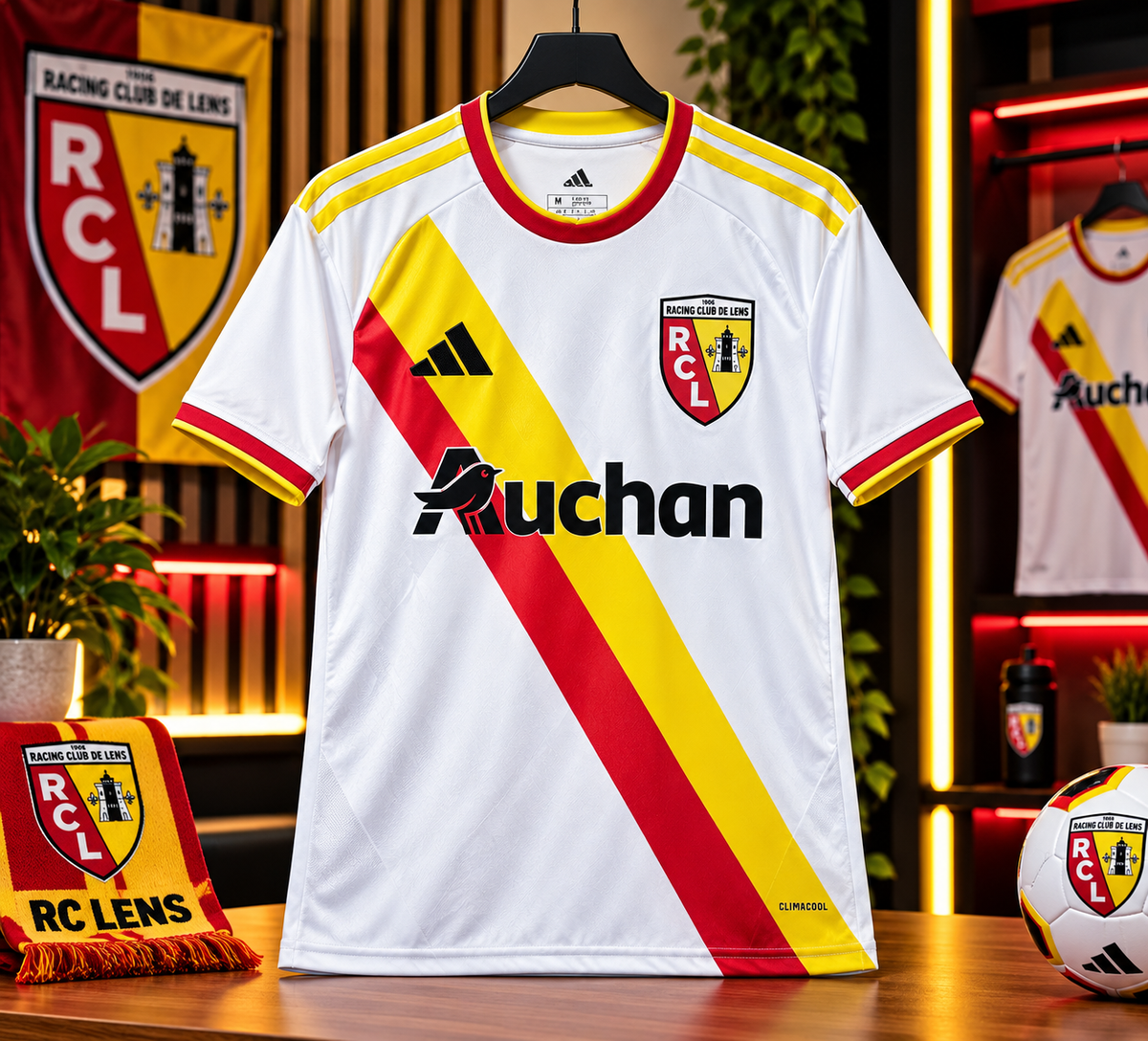 ⚪🔴🟡 Maillot RC Lens – Blanc, Sang & Or