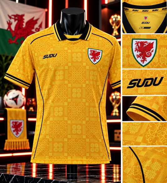 🐉 Maillot Pays de Galles – Jaune & Noir 🏴