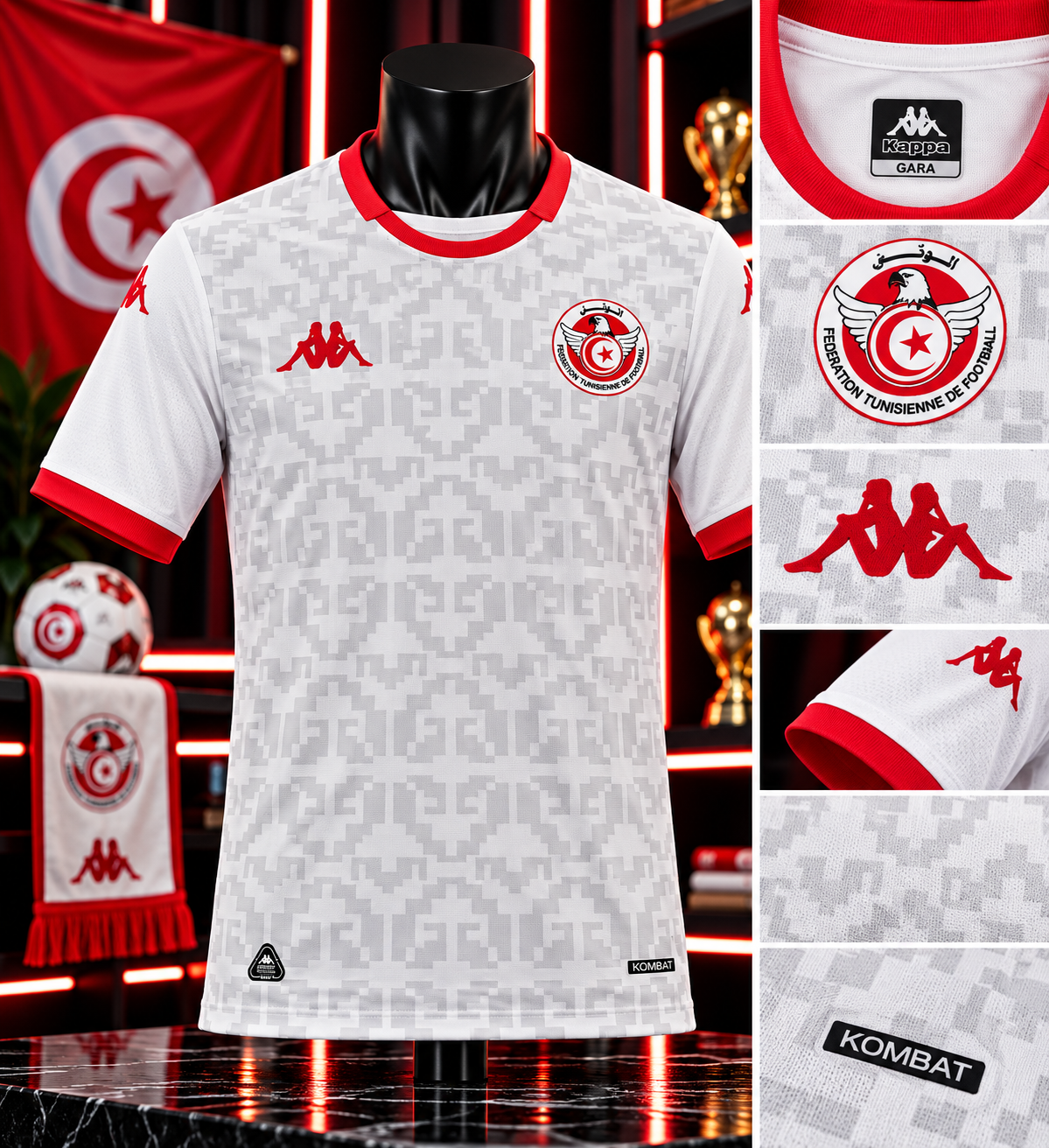 🔴Maillot Tunisie – Blanc & Rouge