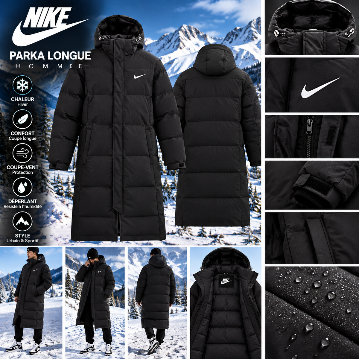 🖤 Doudoune longue Nike – Noire