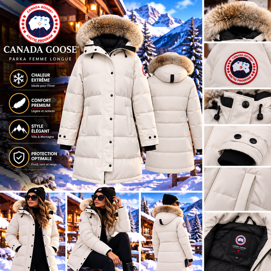 🤍 Parka longue Canada Goose – Blanche à capuche fourrure