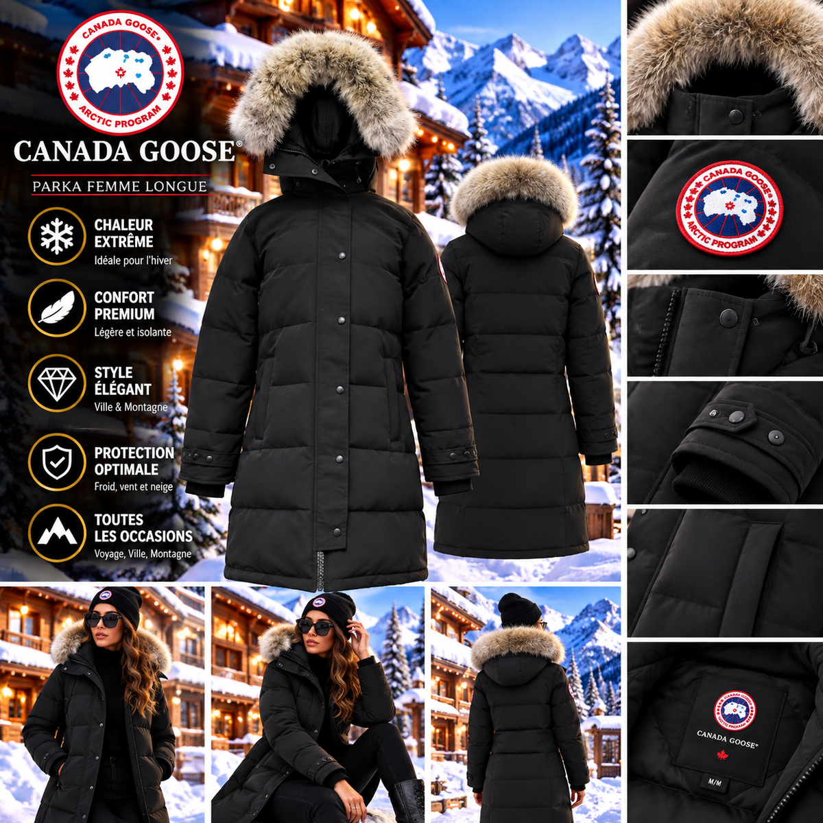 🖤 Parka longue Canada Goose – Noire à capuche fourrure