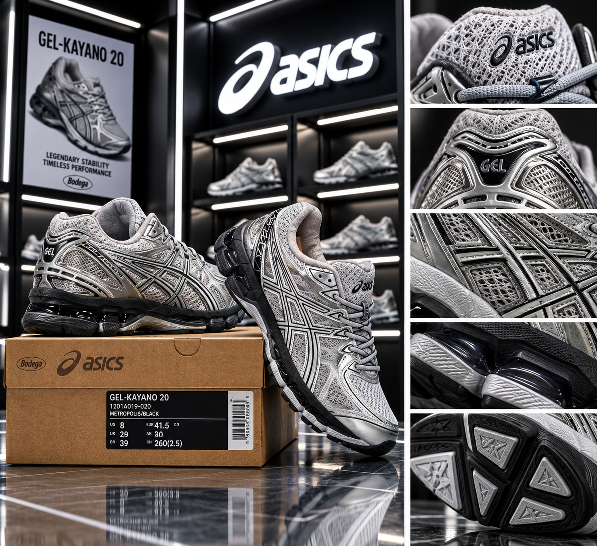 👟✨ ASICS GEL-KAYANO 20 – Silver / Black