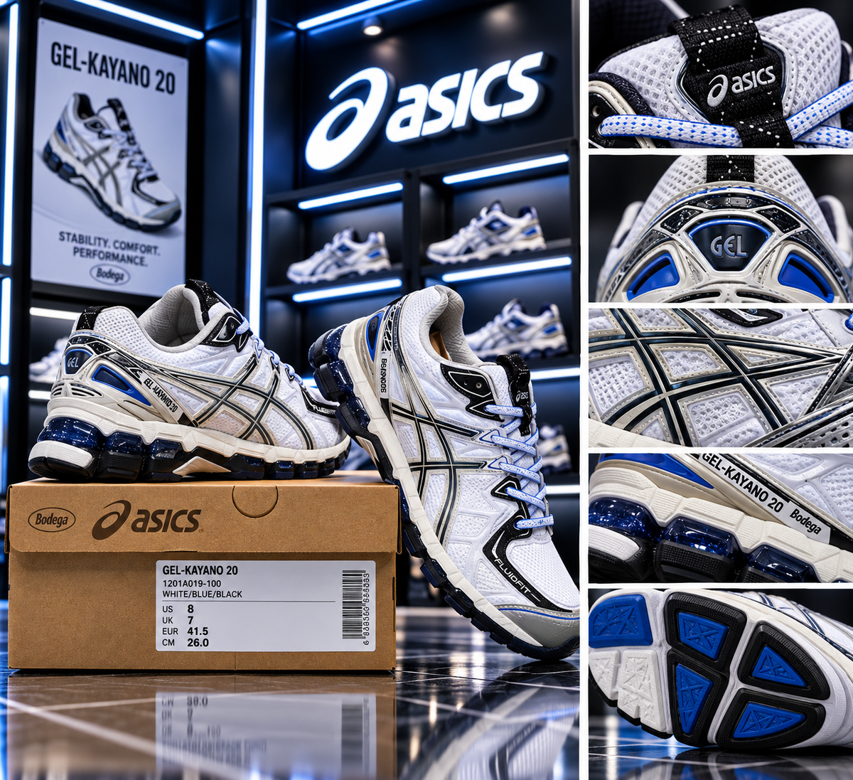 👟💙 ASICS GEL-KAYANO 20 – White / Blue / Black